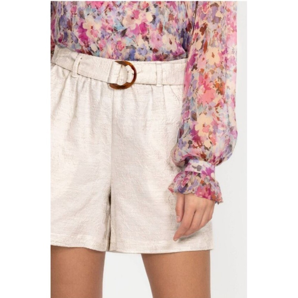 Johnny Was Jade Anita Paperbag Belth Shorts White Textured Floral Size XL